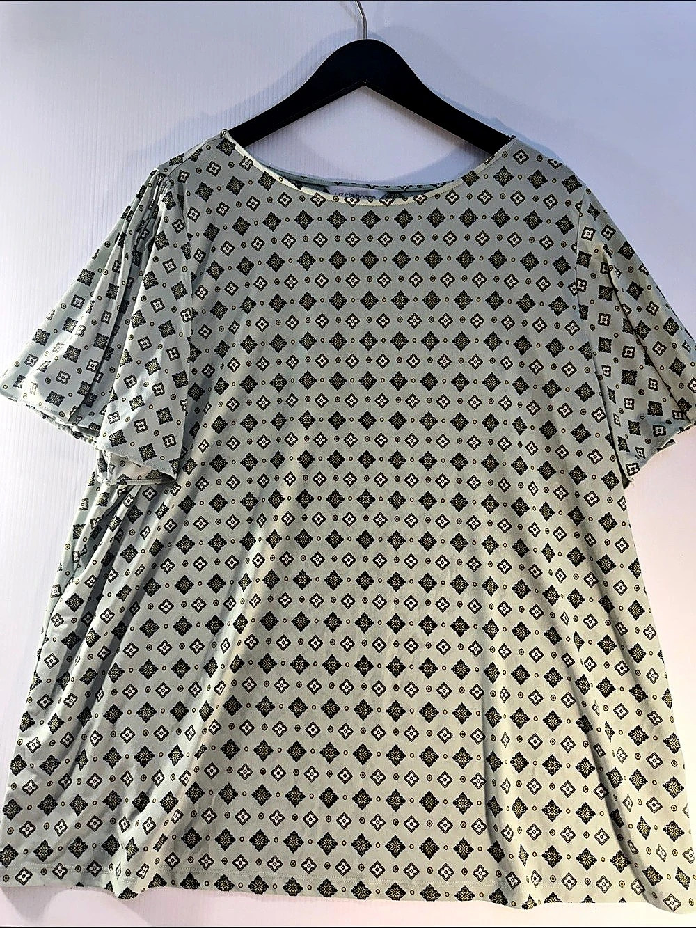 Liz Claiborne Geometric Short Sleeve Top in Green Size 1X Like New